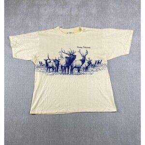 Vintage Ouray Colorado Elk Shirt Mens Large Cal Cru Wildlife Nature 80s USA